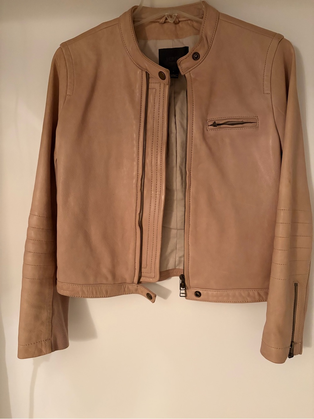J. Crew Collection Chic Leather Moto Jacket Size 6 light dusty pink color